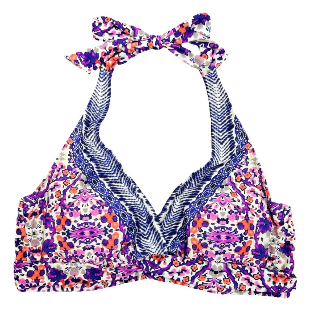 Athleta Purple Pink Orange Floral Halter Bikini Top